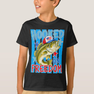 T-shirt Rayé drôle 4 juillet pêche à la basse accrochée