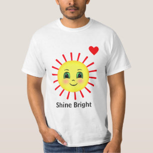 T-shirt Rayons de soleil levant rouge brillant avec visage
