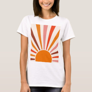 T-shirt Rayons Soleil Rétro Coucher Soleil Orange Jaune Ro