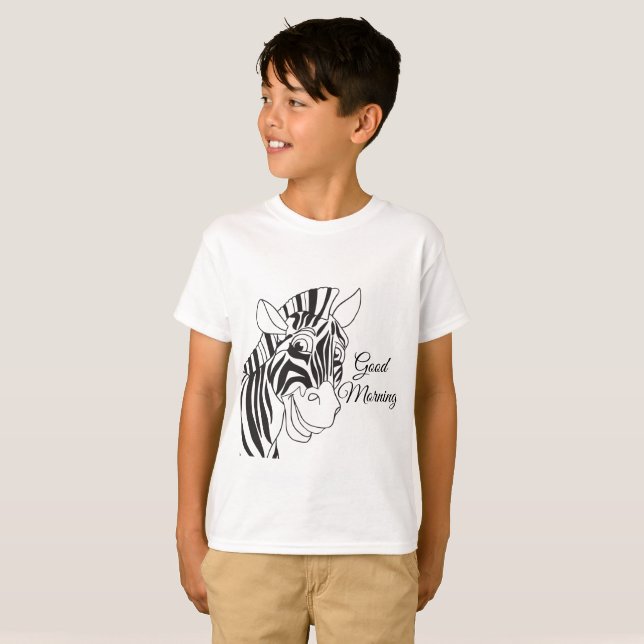 T-shirt Rayures noires/blanches de zèbre mignon "bonjour" (Devant entier)