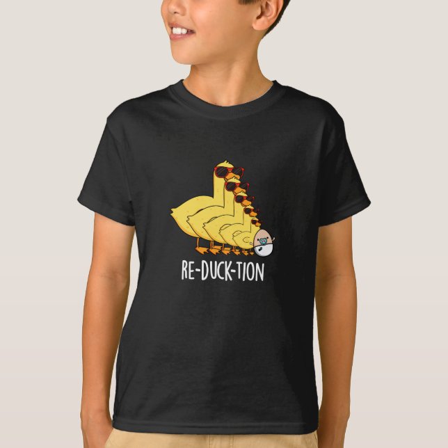 T-shirt Re-duck tion Funny Animal Canard Pun Dark BG (Devant)