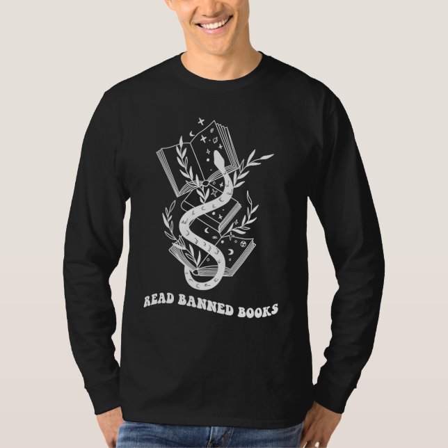 T-shirt Read Banned Books Cute Boho Snake Moon Groovy Retr (Devant)