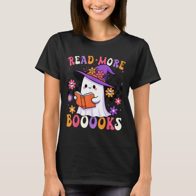T-shirt Read More Books Ghost Reading Book Funny Teacher H (Devant)