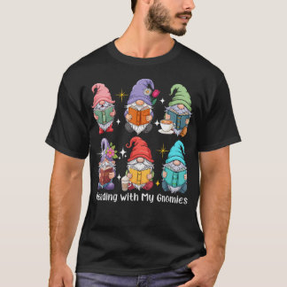 T-shirt Reading With My Gnomies Group Gnomes Bookworm Libr