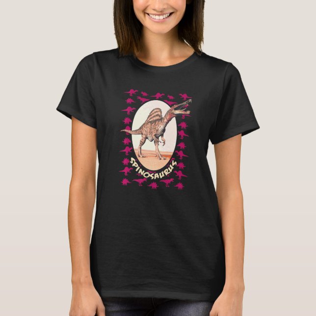 T-shirt Realistic Spinosaurus Graphic with Pink Dinosaur P (Devant)