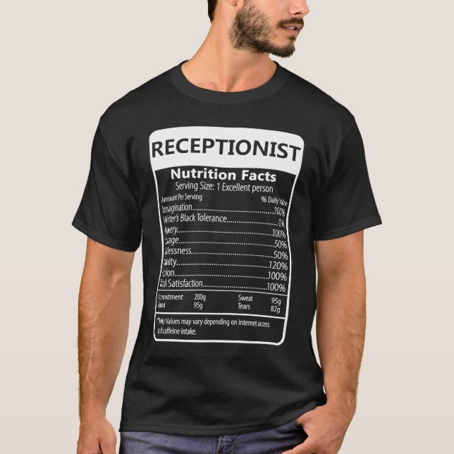 T-shirt Receptionist Nutrition Facts Sarcastic Graphic (Devant)