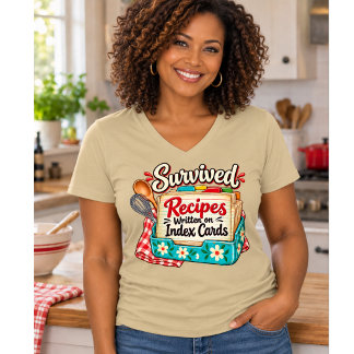 T-shirt Recettes ayant survécu écrites sur des fiches