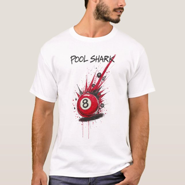 T-shirt Red 8-Ball Pool Shark | Raw Sketch Art Style (Devant)