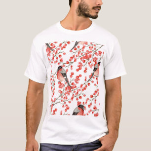 T-shirt Red Berries Bullfinches Motif aquarelle