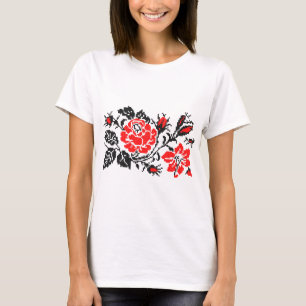 T-shirt Red & Black Rose cross-stitch Russian Pattern
