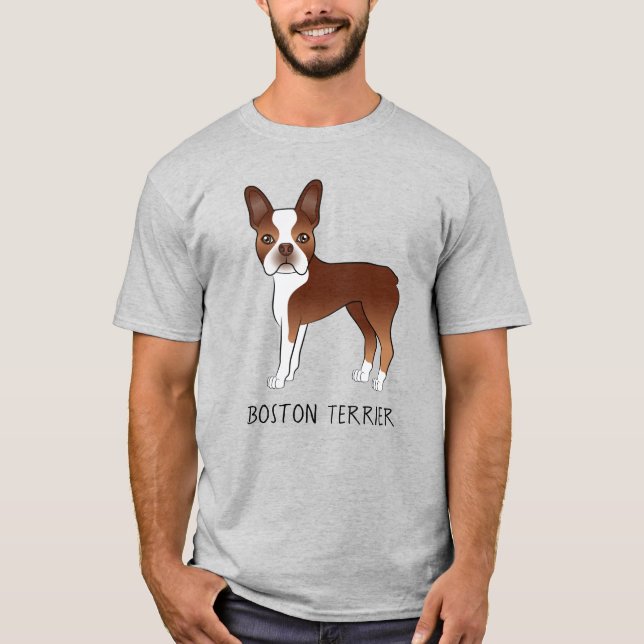 T-shirt Red Boston Terrier mignon chien de dessin et votre (Devant)