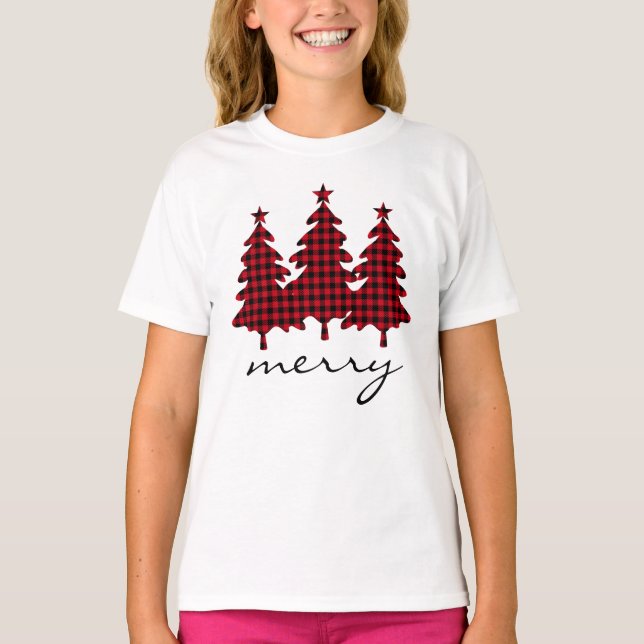 T-shirt Red Buffalo Check Pine Trees (Devant)