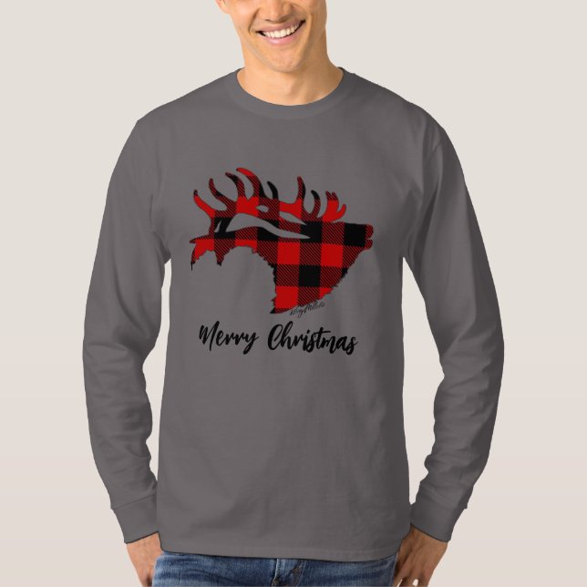 T-Shirt Red Buffalo Plaid Bull Elk (Devant)
