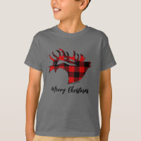 T-Shirt Red Buffalo Plaid Bull Elk