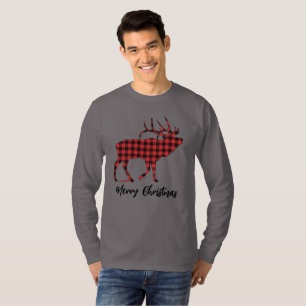 T-Shirt Red Buffalo Plaid Bull Elk