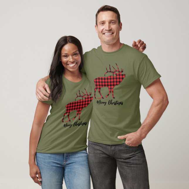 T-Shirt Red Buffalo Plaid Bull Elk (Unisexe)