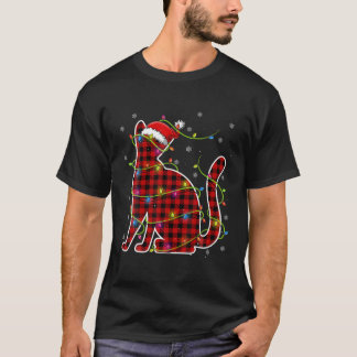T-shirt Red Buffalo Plaid Chat Père Noël Pyjama de Noël Ma
