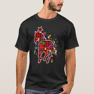 T-shirt Red Buffalo Plaid Horse Christmas Pajamas Xmas Tre