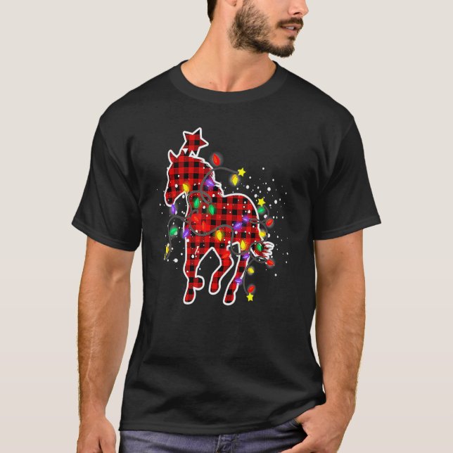 T-shirt Red Buffalo Plaid Horse Christmas Pajamas Xmas Tre (Devant)
