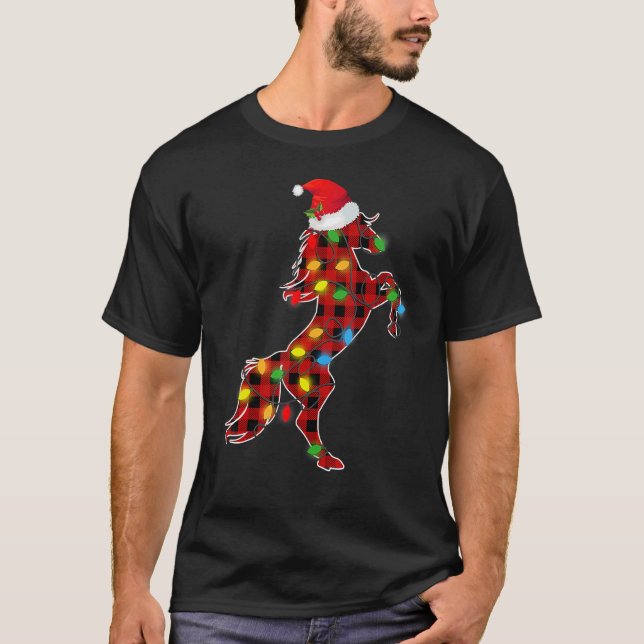 T-shirt Red Buffalo Plaid Pajama Cheval Santa Chapel Noël (Devant)