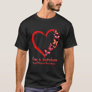 T-shirt Red Butterfly Heart I'm A Survivor Heart Disease A