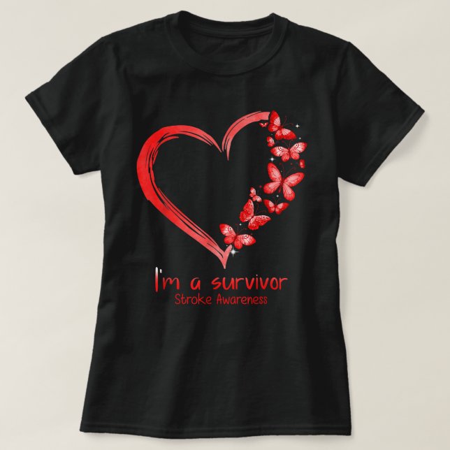 T-shirt Red Butterfly Heart I'm A Survivor Stroke Awards (Design devant)
