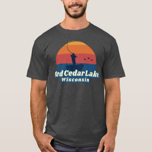 T-shirt Red Cedar Lake Boating Pêche Vintage 1503