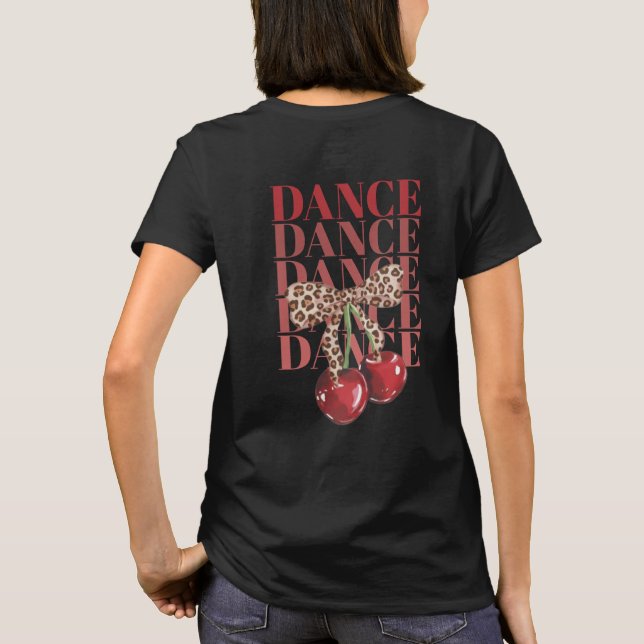 T-shirt Red Cherries Leopard Bow Dance Dance Dance Slogan  (Dos)