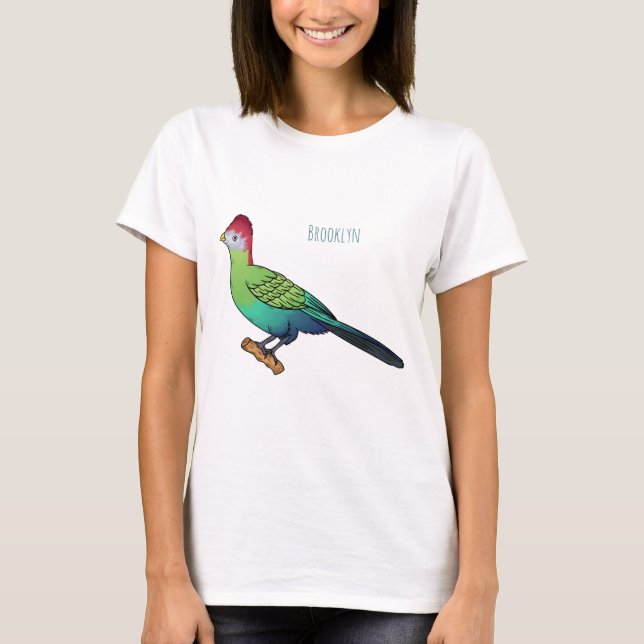 T-shirt Red-crested turaco bird cartoon illustration (Devant)