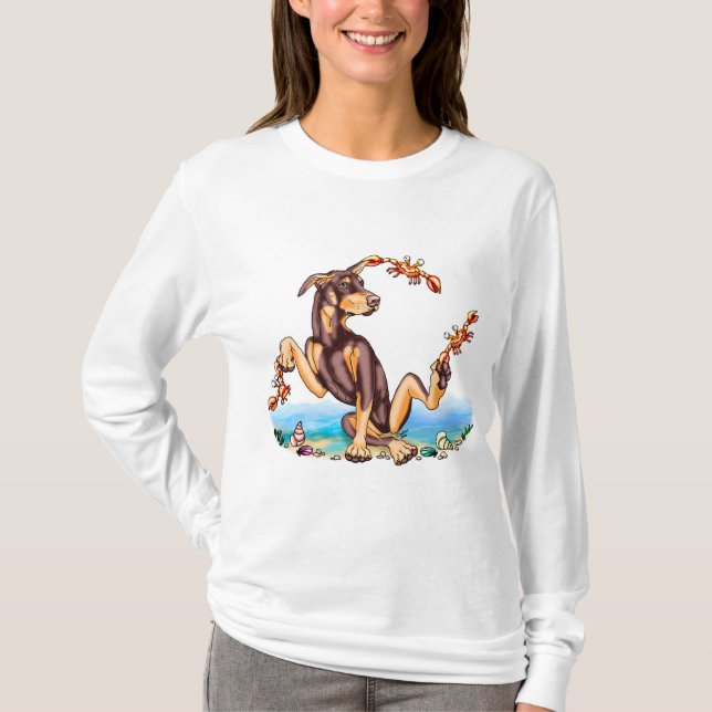 T-shirt Red Doberman Pinscher Kinda Crabby Tee - shirts (Devant)