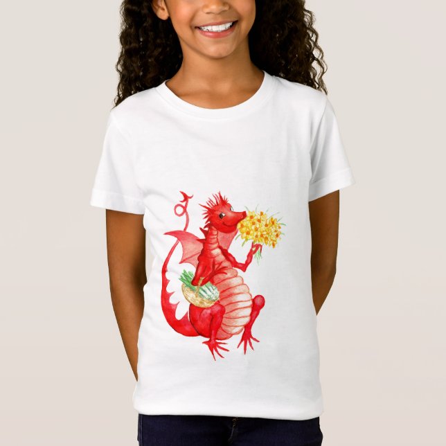T-shirt 'Red Dragon' en coton chic pour filles (Devant)