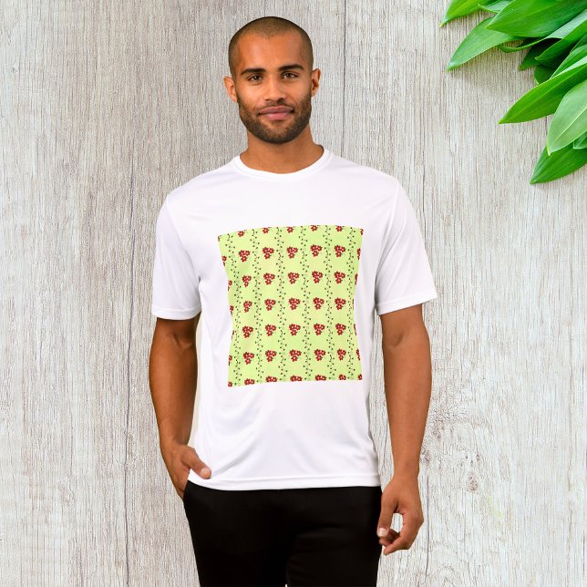 T-shirt Red Floral Vine Pattern on Light Green (Créateur téléchargé)