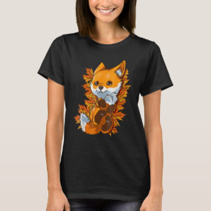 T-shirt Red Forest Fox Bébé animal automne Feuilles d'auto