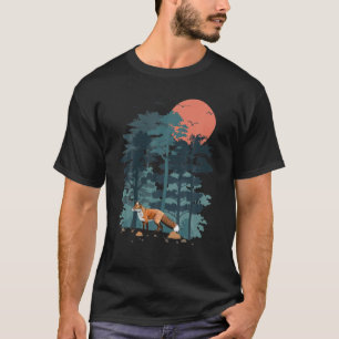 T-shirt Red Foxs Animal Mountain Pine Tree Sky Birds Are F