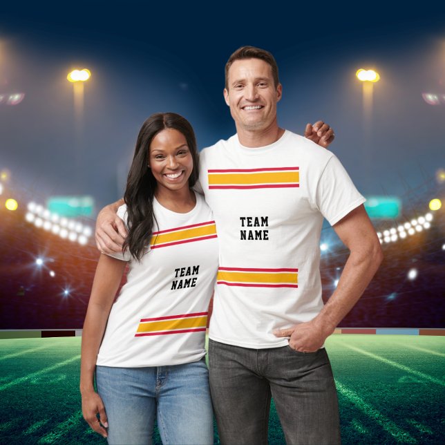 T-shirt Red & Gold Sports Jersey Nom de l'équipe White Uni (Red & Gold Sports Jersey Team Name White Unisex T-Shirt)