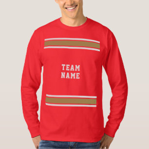 T-shirt Red Gold White Sports Jersey Nom de l'équipe Long 
