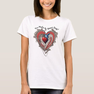 T-shirt Red Heart Blue Bird Vous Faites Chanter Mon Coeur