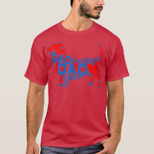 T-shirt Red Heart Love Bleu Papa Basset Hound Daddy Père