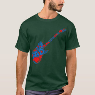 T-shirt Red Heart Love Blue Papa Electric Guitare Daddy Gr