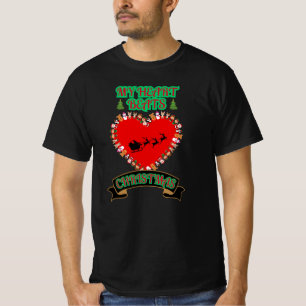 T-shirt Red Heart Père Noël Sleigh Reindeer Noël