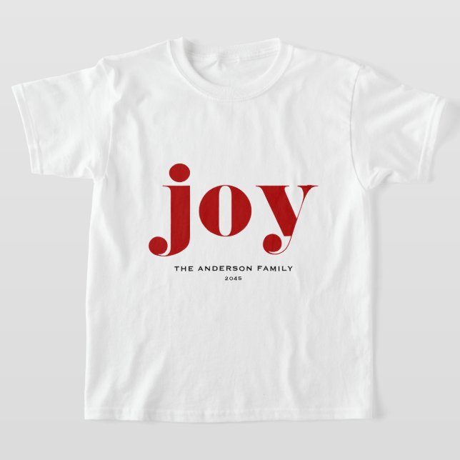 T-shirt Red JOY Bold Typographie moderne Noël (Poser)