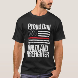 T-shirt Red Line Drapeau Fier Papa D'Un Pompier Wildland