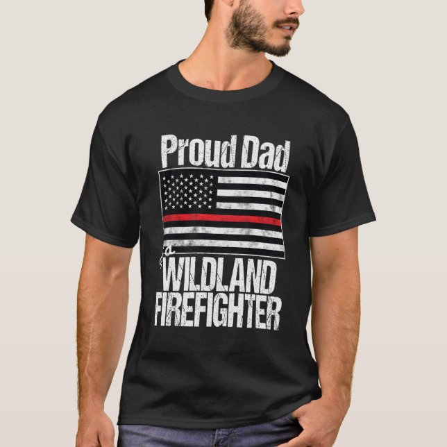 T-shirt Red Line Drapeau Fier Papa D'Un Pompier Wildland (Devant)