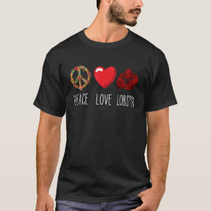 T-shirt Red Lobster Love Peace Heart Seafood Crawfish Lobs