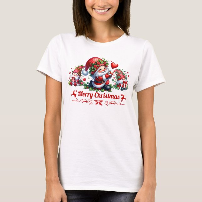 T-shirt Red Merry Christmas Gnomes  (Devant)