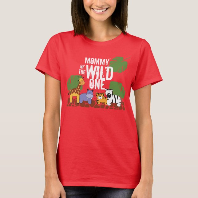 T-shirt Red Mommy of the WILD ONE Safari 1er anniversaire (Devant)