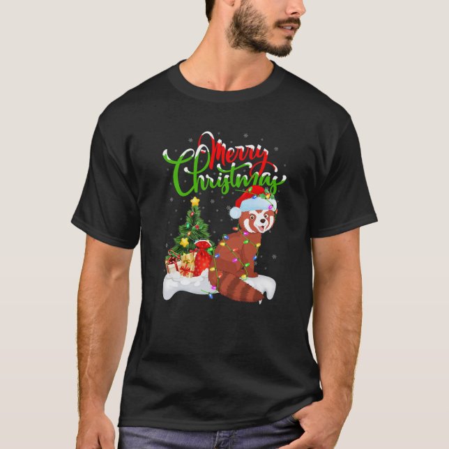 T-shirt Red Panda Amoureux des animaux Xmas Éclairage Roug (Devant)