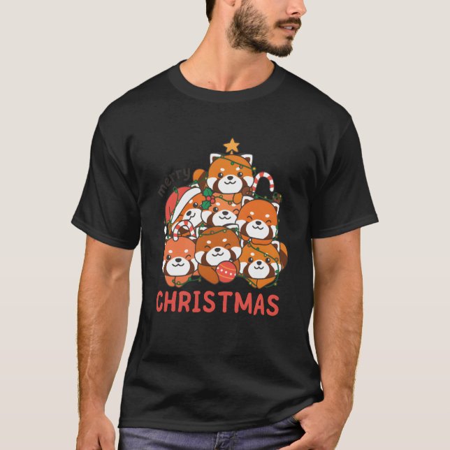 T-shirt Red Panda Christmasree Joyeux Noël drôle (Devant)