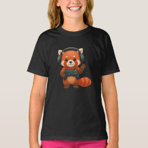 T-shirt Red Panda Gamer, contrôleur de jeu et casques