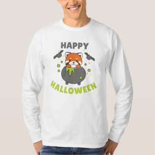 T-shirt Red Panda Happy Halloween Cauldron Bat